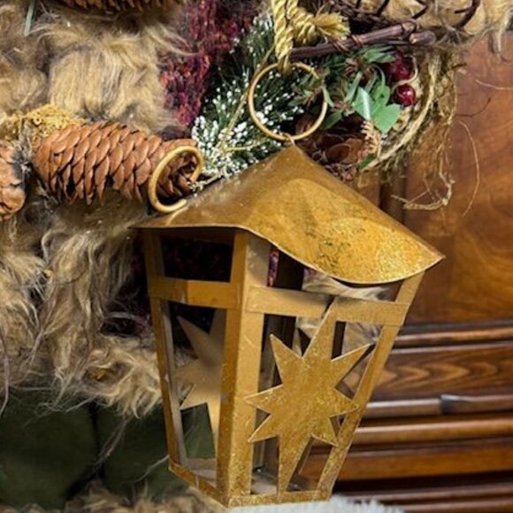 Vintage 25" Olde World Faux Fur Burgundy Tweed Braided Beard Metal Lantern Santa - Picture 8 of 12